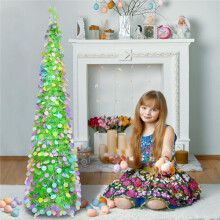 Artificial Tree 5 Ft Foldable Easter Decor Faux Tree with Colorful Glitter Circles for Home Room Party Holiday Spring