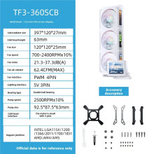 TF3-360SC Alles-in-Één CPU-Waterkoeler met 3,5-Inch IPS ARGB LCD-Scherm + 3x 3,38-Inch Schermventilator en 4 Schermen voor LGA 1851/1700 B