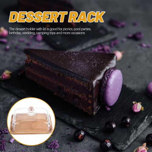 Wooden Cake Stand with Glass Dome Lid - Rectangle Cake Display Server 2