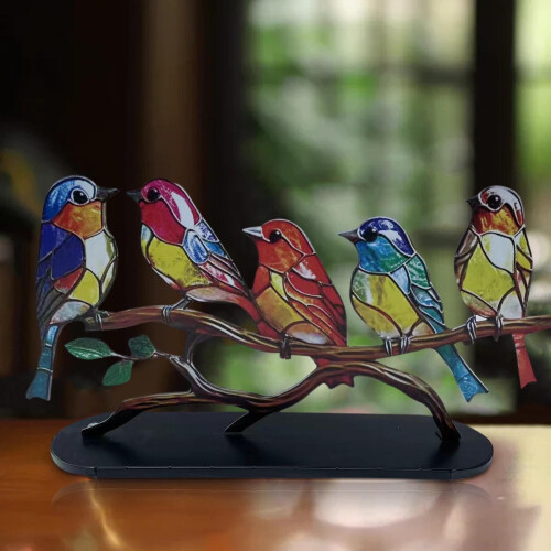 Stained Glass Bird Metal Figurine Desktop Decor 1