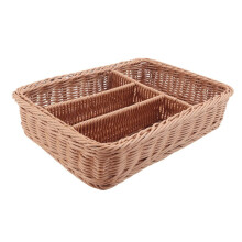 Kitchen Drawer Organizer Cutlery Storage Basket 4 Compartments Kitchen Forks Knifes Rattan Storage Tray