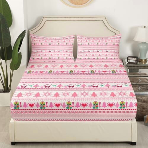 Christmas Comforter Cover Set Pink Snowflake Microfiber Full 2