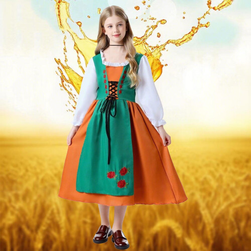 Παιδική Φόρεμα Oktoberfest με Κεντημένα Τριαντάφυλλα & Κορδέλα στο Λαιμό – Πράσινο, 1