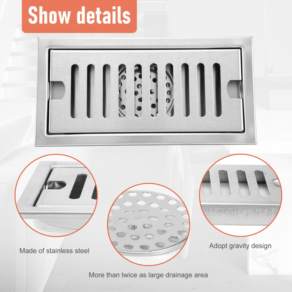 Rectangular Linear Shower Floor Drain Long Linear Drainage Channel Drain For Hotel Bathroom Kitchen Floor 20Cm 6031088664802