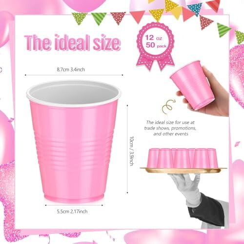 Συσκευασία 50 τεμαχίων πλαστικά ποτήρια 12oz σε έντονο ροζ χρώμα – μιας χρήσης για 1