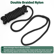 3/8" X 15'Boat Dock Lines for Boat & Pontoon, Double Braided Nylon Dock , Pre-Spliced with A 12" Eyelet-Black