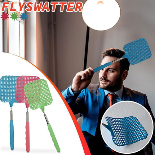 Retractable Plastic Fly Swatter with Stainless Steel Pull Rod S9D7 2