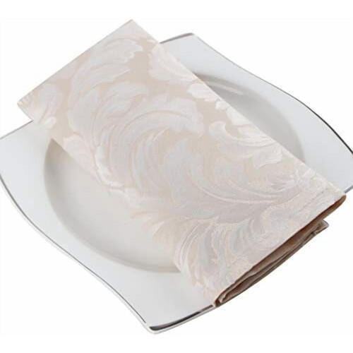 Χαρτοπετσέτες Damask Jacquard από αδιάβροχο ύφασμα πολυεστέρα, μπεζ, σετ 4 τεμαχίων, 17x17 1