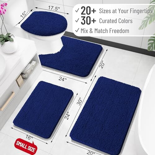 Tapete de banheiro em chenille azul-marinho, 76 x 51 cm (30 x 20 polegadas) 1
