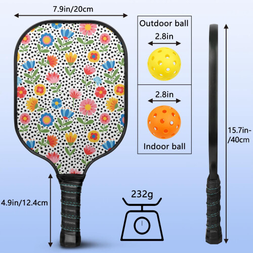 Σετ κουπιών Pickleball με κουπιά από fiberglass σε σχέδια λουλουδιών, 2 μπάλες και τσάντα – 2