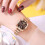 Women's quartz watch with square dial and brown stainless 4