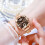Women's quartz watch with square dial and brown stainless 6