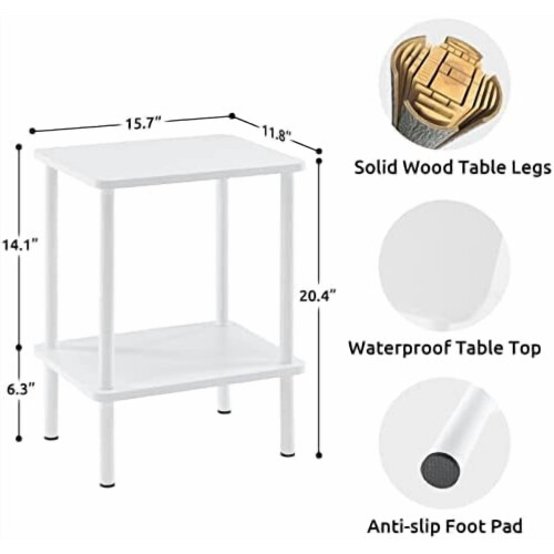 End Table with Solid Wood Legs Boho Style White 2-Tier 2