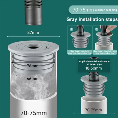 Silicone Pipe Seals for Washing Machine Drain Gray 2