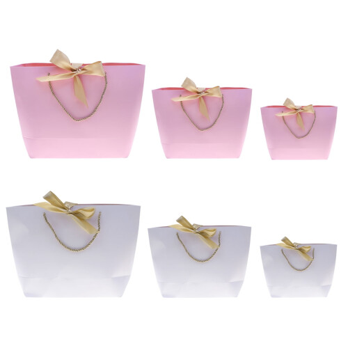 Sacolas de compras de papel rosa com alças – Pacote com 3 1