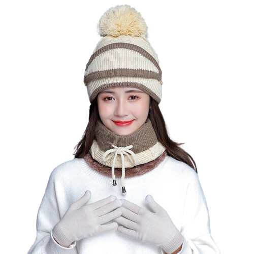 Conjunto de 4 peças para mulheres: gorro, cachecol e luvas de tricô macio e quente. 1