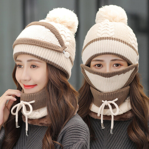 Conjunto de 4 peças para mulheres: gorro, cachecol e luvas de tricô macio e quente. 2