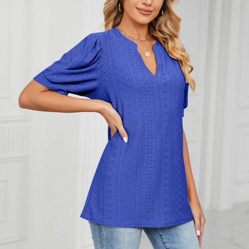 Camicette da donna eleganti e casual con scollo a V e maniche corte. 2