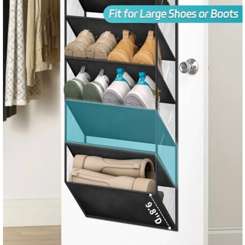 Clear over-door shoe organizer 10-tier deep pockets black 2