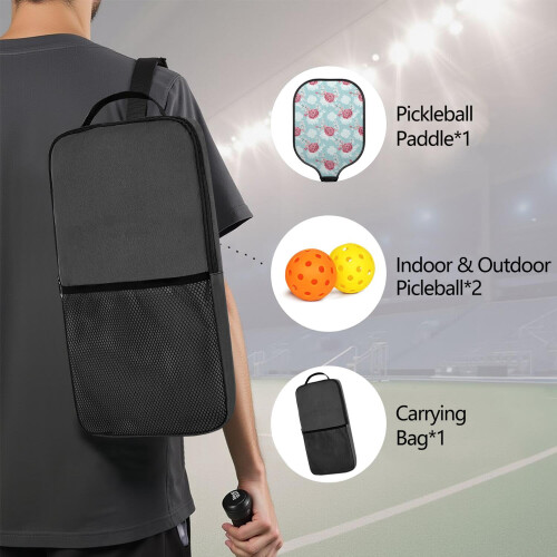 Σετ ρακετών Pickleball με 2 μπάλες και τσάντα – Ρακέτες από fiberglass με λουλούδια, 1