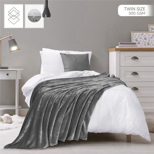 Fleece Blanket Twin Size Grey Luxury Anti-Static Fuzzy Soft Microfiber Bed Blanket 1