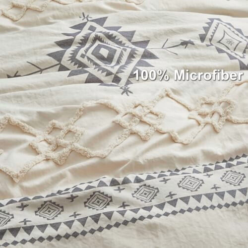 Boho twin duvet cover set beige gray microfiber 2 pcs 2
