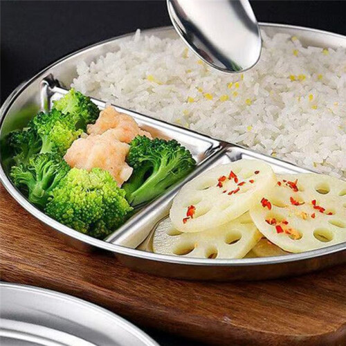 3 Pack Stainless Steel Divided Plates, 3 Compartment Portion Control, 9Inch Reusable Dinner  Trays 2