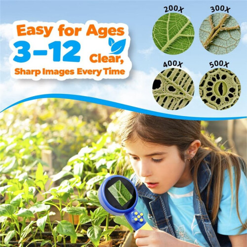 Kids Microscope with Bug Catcher Kit,1080P Digital  Handheld Microscope STEM Science Toy with LED Light
