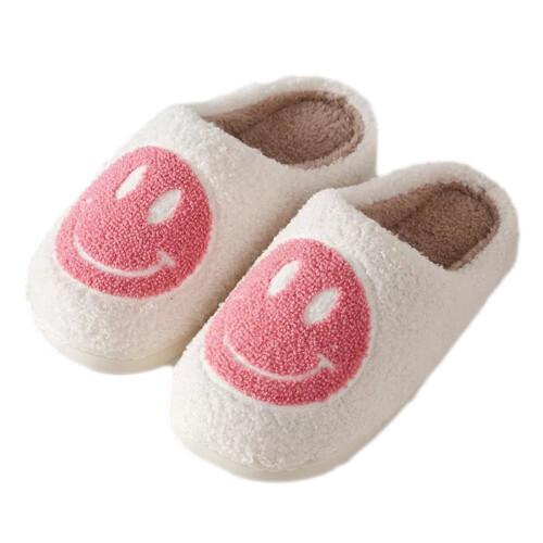 Damen-Hausschuhe mit Plüsch-Smiley, Größe 9-10,5, Rosa 2