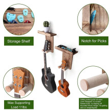 Lot de 2 Supports Muraux pour Guitare avec Étagère et Porte-Médiators - Crochet Mural en Bois pour Guitares Acoustiques, Électriques et Ukulélés