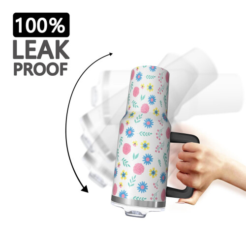 Ποτήρι Pioneer με 40oz, μονωμένο με λαβή και σχέδιο λουλουδιών, καπάκι και καλαμάκια 2