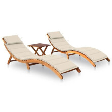 Transat chaise longue - Acacia - Pack de 2 - Plegable - Con mesa y cojines - Exterior