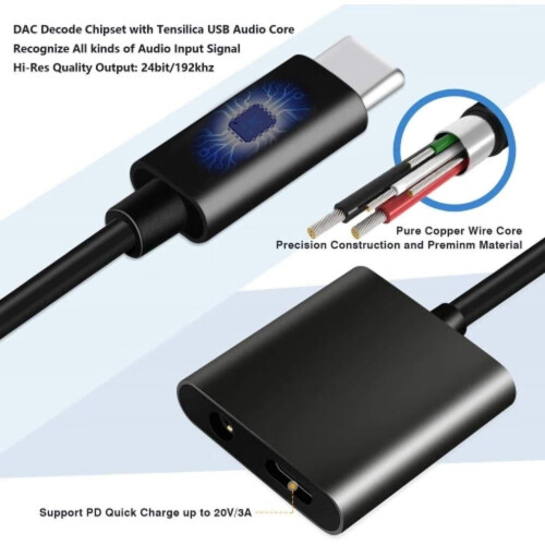 Προσαρμογέας ακουστικών USB-C σε 3,5 χιλ. με μικρόφωνο και διαχωριστή φόρτισης, 1