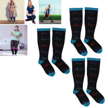 Chaussettes de compression grande taille, mollet large, motif ECG bleu, XXL