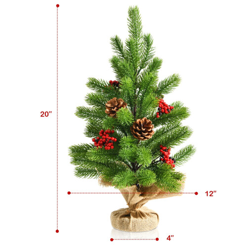 2ft Mini Christmas Tree with 60 Tips, Pine Cones & Berries – Small Tabletop Artificial Pine Tree for Xmas Home Décor 1
