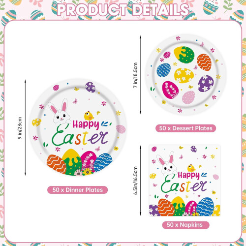 Easter Disposable Dinnerware Set – 50 Plates, 50 Dessert 1