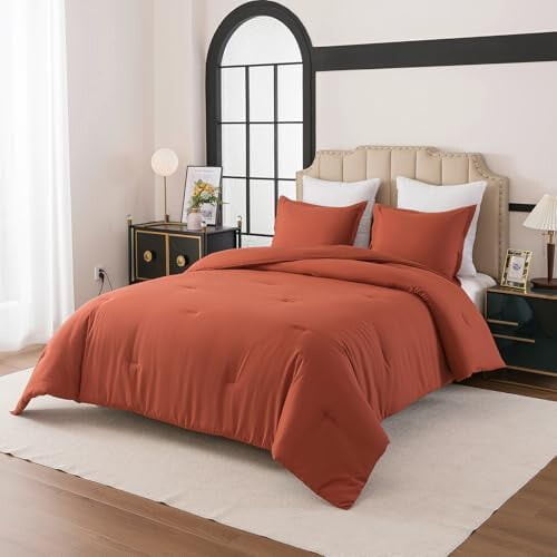 Twin Burnt Orange Comforter Set Microfiber 68x90 Inch 1