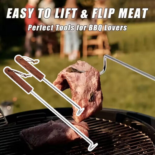 2x BBQ Τροφίμων Flipper, Γάντζος Flipper Κρέατος, Pigtail Τροφίμων Flipper, Ανοξείδωτο Νέο 2