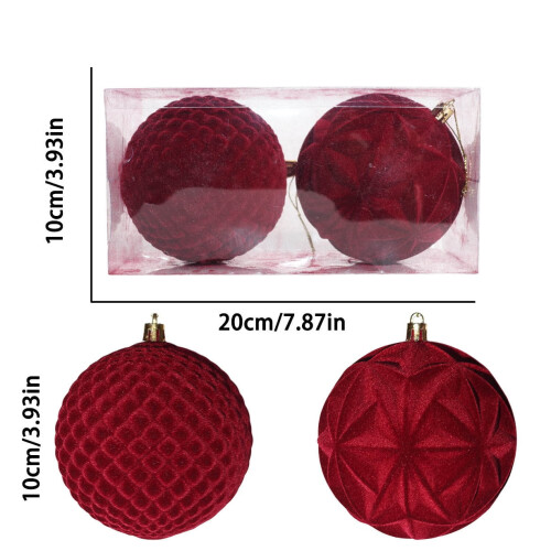 Ensemble de 2 boules de Noël floquées bordeaux de 10 cm 2
