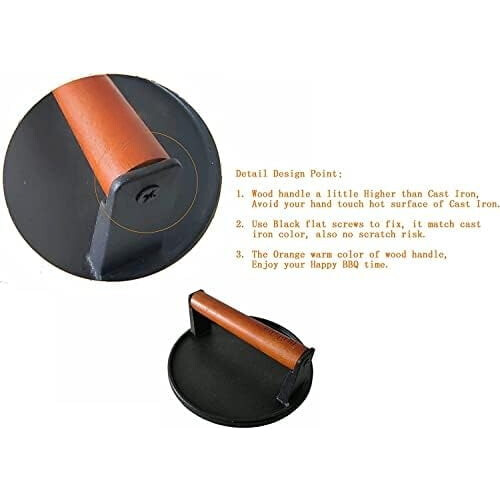 2-Pack 7.08" Cast Iron Burger Press with Wood Handle – Compatible with Blackstone, Camp Chef, Pit Boss, Weber Griddles 1