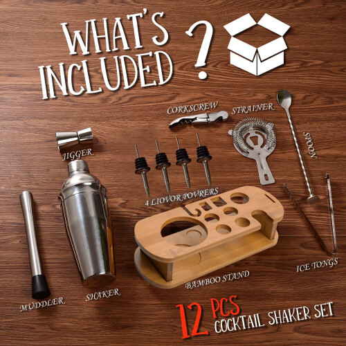 Cocktail-Shaker-Set Silber 12-teilig 25oz 1