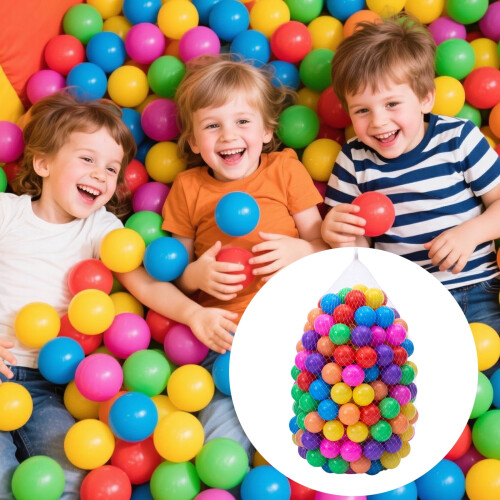 100 τεμάχια μαλακές πολύχρωμες μπάλες για pit ball με τσάντα αποθήκευσης από διχτυωτό 1