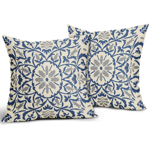 Μαξιλαροθήκες σε ανοιχτό μπλε γκρι χρώμα boho, σετ 2 τεμαχίων από λινό, 18x18 ίντσες 1