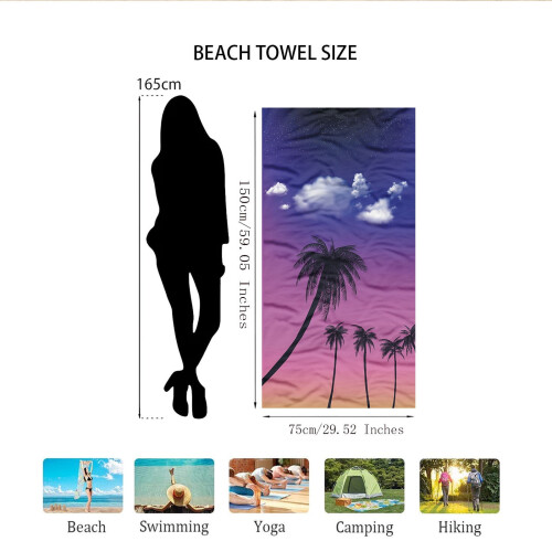 Serviette de plage en microfibre colorée à séchage rapide 71 x 150 cm 1