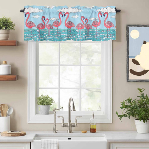 Θήκη για βέργες Flamingo Cartoon Valance 54x18in, για κουζίνα, υπνοδωμάτιο, μπάνιο, σαλόνι – 1