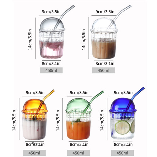 Ποτήρι milkshake από βοριοπυριτικό γυαλί 15oz με καπάκι και καλαμάκι – 2