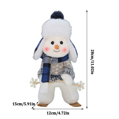 Snowman Plush Doll Blue Knit Winter Decor 1pc 2