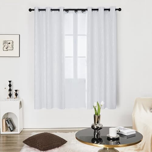 White Silver Wave Dot Thermal Curtains 42x72" Grommet Set 1