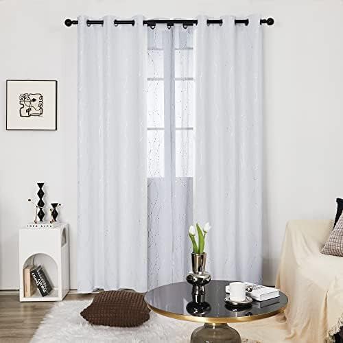 White Silver Wave Dot Thermal Curtains 42x72" Grommet Set 2