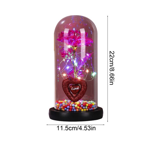 Luminária cilíndrica de vidro LED com decoração de coração e rosa 2